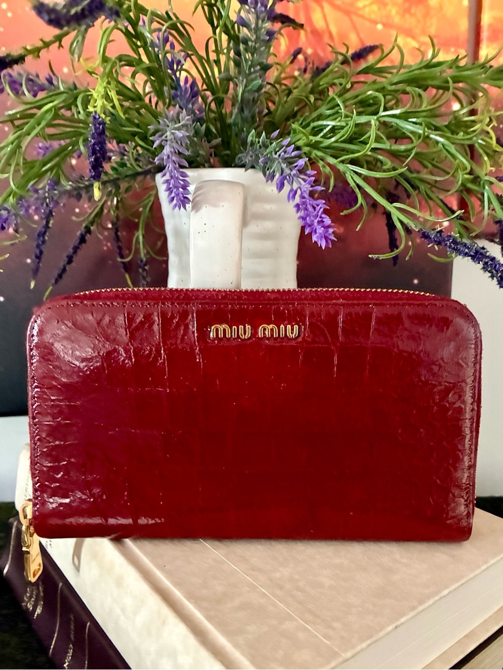 Miu Miu Red Croc-Embossed Wallet